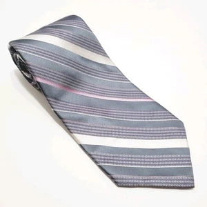 Roberto Villini Couture Gray Stripe Pattern 7 Fold Men's Silk Necktie - Picture 1 of 5