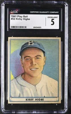 1941 PLAY BALL #52 KIRBY HIGBE CGC 5 EXCELLENT RC ROOKIE DODGERS 6031 - Image 1 of 2