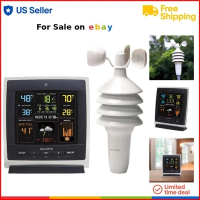 Wireless Weather Station Color Display Wind Speed Humidity Temperature Outdoor - Image 1 of 4