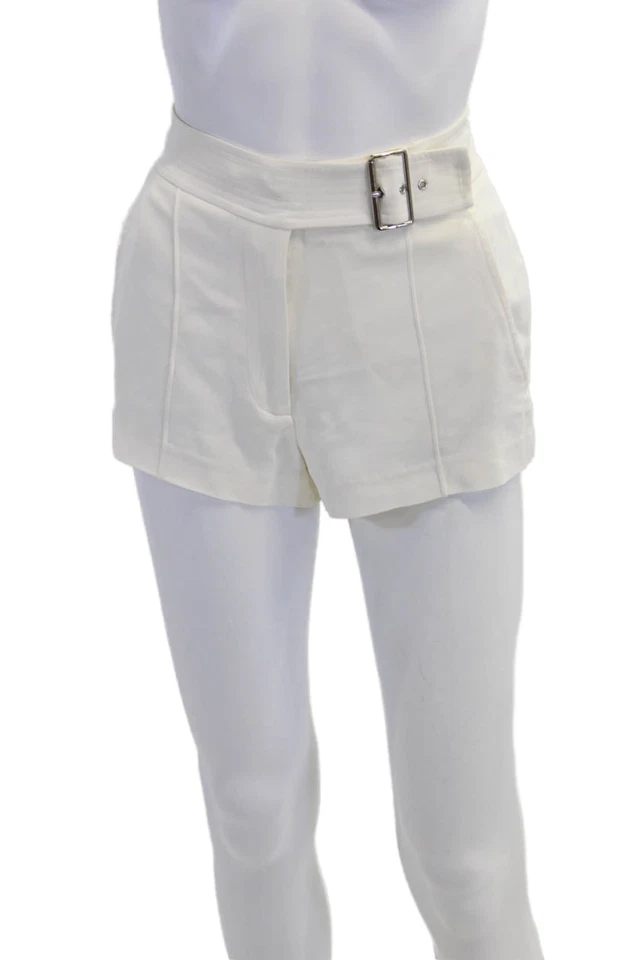 Mini Pantalones Cortos ALC Para Mujer Plisados Tono Plateado Cinturón Blanco Talla 2 Foto 1 de 4