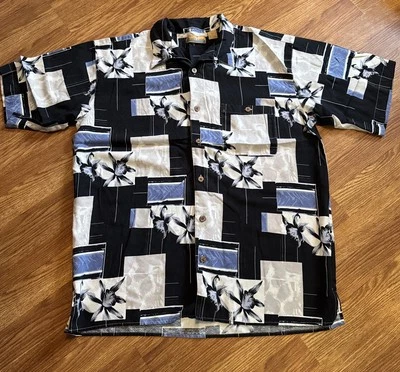 Мужская тропическая рубашка Bobby Chan размер XL синяя с коротким рукавом с воротником 100% шелк - Изображение 1 из 4