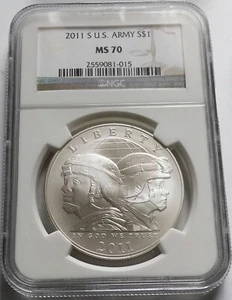2011-S US Army Silver Commemorative S$1 - NGC MS 70, San Francisco Mint - Picture 1 of 4