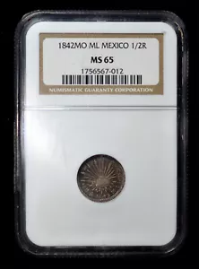 NGC MS65 1842-Mo ML Mexico 1/2 Real Single Top Pop (1) - Picture 1 of 4