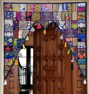 Porta indiana patchwork Toran feita à mão Banjara janela valance bordada cigana - Imagem 1 de 4