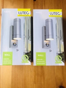 2x LUTEC RADO Outdoor Security PIR Sensor Outside Wall Light Brushed Steel - Picture 1 of 7