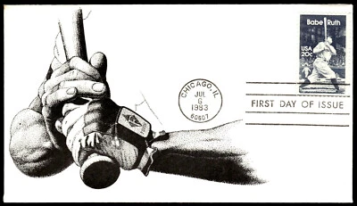 1983 FDC George Herman "Babe" Ruth Hands On Bat DRC Cachet - Image 1 of 2