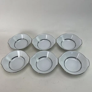Set 6 Noritake China GALAXY Lugged Cereal Soup Bowls 6 5/8" White Platinum Rings - Picture 1 of 3