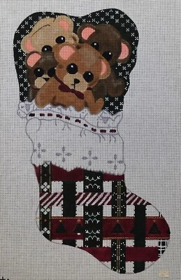 RIBBONS & TEDDY BEARS CHRISTMAS STOCKING Hand Painted Needlepoint Canvas TS 22" - Image 1 of 4