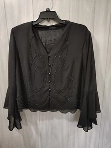 Dress Barn Black Button Up Blouse 3/4 Flared Bell Sleeve Romance Goth Plus 20W - Picture 1 of 7