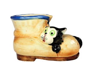 Schuh mit Katze Katzenstiefel Sukkulenten Übertopf kleiner Cache Topf Japan Keramik - Bild 1 von 6