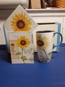 New! Evergreen Latte Travel Cup Yellow & Red Sunflowers - Picture 1 of 10