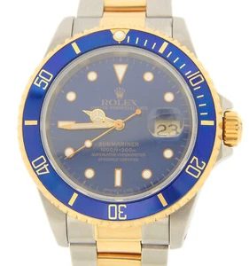 Rolex Submariner Mens 18k Yellow Gold & Stainless Steel Blue Date Sub 16613 - Picture 1 of 7