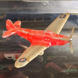 Vtg Hubley #441 P-39 Airacobra Fighter Plane Cast Aluminum WWII Toy Red & Silver - Picture 1 of 11