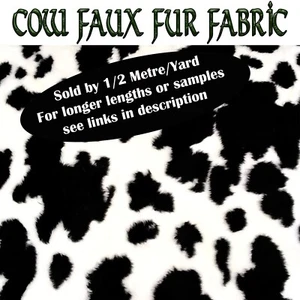 Black Fresian Cow Print Fluffy Faux Fur Fabric 150cm wide sold half metre/yard - Picture 1 of 2