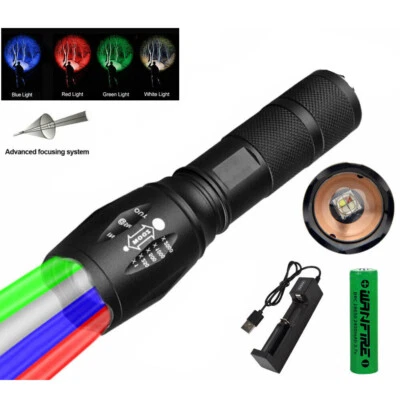 Zoom 4 IN 1 Multi Color LED Flashlight Night Hunting Torch Coyote Hog USB UK - Image 1 of 4