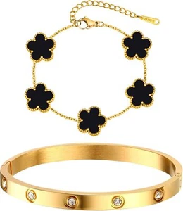 Womens Stackable Bracelets 18K Gold Plated Floral Bangle Cubic Zirconia Jewelry - Picture 1 of 6