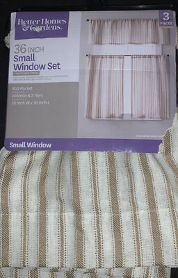 Better Homes & Gardens Ticking Brownstone Rayas Cortina Nivel y Cenefa Juego Foto 1 de 3