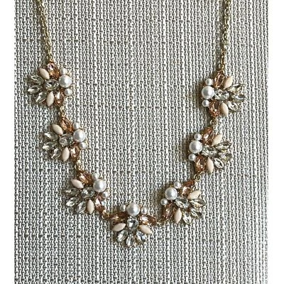 Banana Republic Pearl, Crystal Peachy Pink Floral Statement Necklace GoldTone - Image 1 of 4