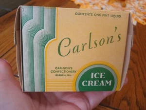 VINTAGE 1938 Carlson's pint Ice cream container, Elburn, Ill Old Grocery Item - Picture 1 of 4