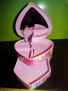 Heart Shaped Jewelry Box Pink Musical Wind Up Ballerina Slide Drawer BEAUTIFUL* - Picture 1 of 7