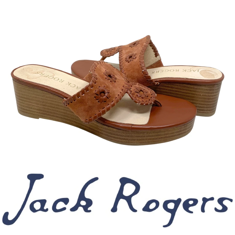 NUEVAS Sandalias Jack Rogers Talla 7 Jacks Equipaje Apilado Cuero Tanga Cuña Media Nuevas Sin Caja Foto 1 de 4