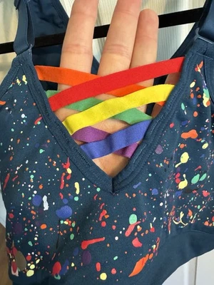 L ane Bryant Cacique Bralette Pride Collection 18/20 Blue Splatter Paint Rainbow - Image 1 of 4