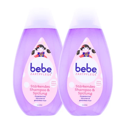 2 x bebe Zartpflege Stärkendes Shampoo & Spülung je 300ml Kinderleichtes Kämmen