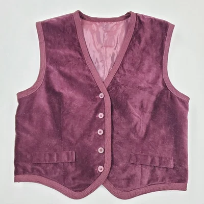Vtg 70s 80s Cotton Velvet Vest Burgundy Retro Geek Teacher  - Image 1 of 4