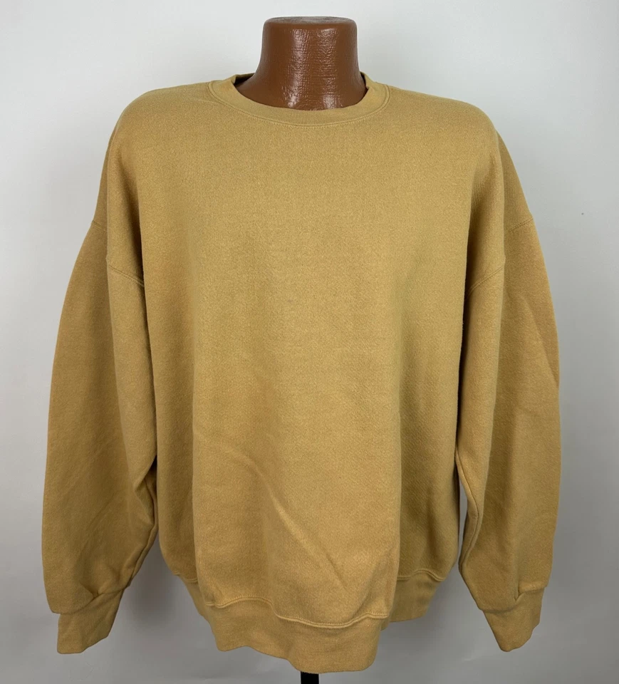 Vintage 90s Sweatshirt Mens XL Mustard Yellow Wheat Earth Tone Blank Crewneck - Image 1 of 4