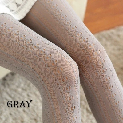 JACQUARD HOLLOW OUT LACE KNIT PATTERNED LOLITA FISHNET PANTYHOSE STOCKING TIGHTS - Image 1 of 2