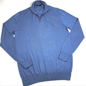Charles Tyrwhitt Mens Sweater Blue Merino Wool 1/4 Zip Sweater Large - Picture 1 of 7
