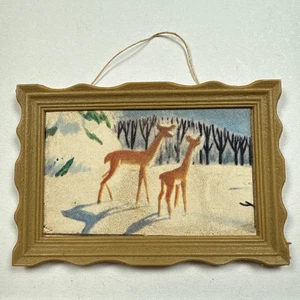 Vintage Doll House Miniature WINTER DEER HANGING PICTURE 1:12 Scale Framed - Picture 1 of 5