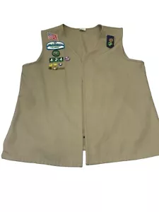 Girl Scout Cadette Senior Vest Uniform Beige With Badges and Pins XL Made In USA - Picture 1 of 14