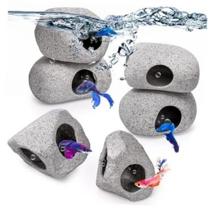 6 Pack Aquarium Decoration Rock Caves, Betta Fish Tank Hideaway, Hideout - Picture 1 of 8