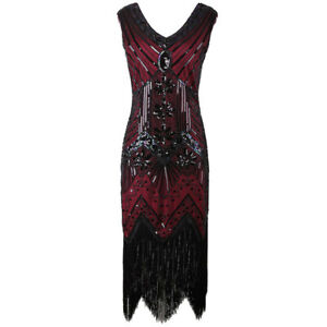 Women's Flapper Dress Paisley Sequin Fringed 1920s Style Vintage Gatsby Dress