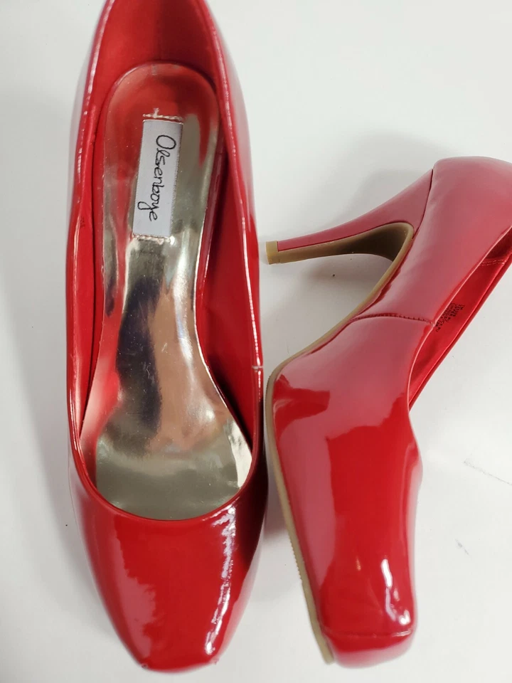 Zapatos de salón Olsenboye mujer imitación charol rojo 3,5" tacón 7M Foto 1 de 4