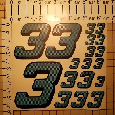 Carbon Fiber Cascade Blue #3's  Racing Numbers Vinyl Decal Sheet 1/10-1/12 slash - Image 1 of 4