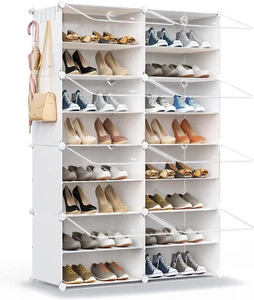 Shoe Rack Organizer, 32 Pair Shoe Storage Cabinet with Door Expandable Plastic S - Picture 1 of 12