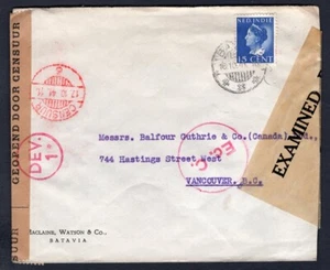 DUTCH EAST INDIES Batavia 1941 Censored Cover to Vancouver Canada - Picture 1 of 2