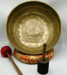 Buddha with mantra carved Tibetan large singing bowl 17 inch - Meditation, yoga - Picture 1 of 12
