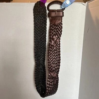Cinturón Neiman Marcus Ancho Trenzado Cuero Marrón Hebilla Grande Boho Talla Pequeña Italia Foto 1 de 4