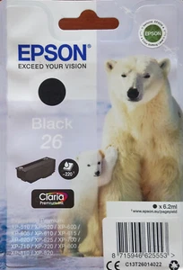 Epson, Black 26 Original (6.2ml), Inkjet Cartridge C13T26014022, OVP NEW Genuine - Afbeelding 1 van 5
