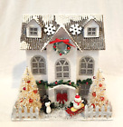 Putz Style Glittery Cardboard Christmas Holiday House Cottage - Lights Up!