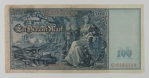 1908 Germany 100 Mark Reichsbanknote // Armored Germania with Sword & Shield - Picture 1 of 2