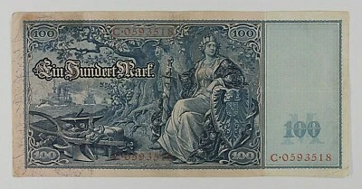 1908 Germany 100 Mark Reichsbanknote // Armored Germania with Sword & Shield - Image 1 of 2