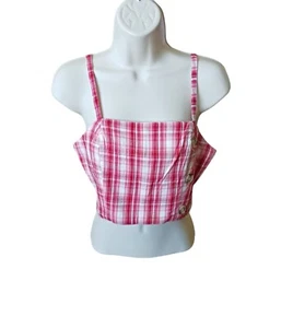 Camiseta corta Arizona Jean Co. para mujer talla mediana rosa blanco a cuadros  - Imagen 1 de 6
