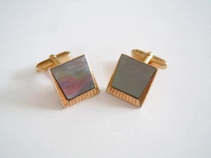 Vintage Manschettenknöpfe Perlmutt Metall Goldton 13,3 g/1,7 x 1,7 cm - Bild 1 von 5