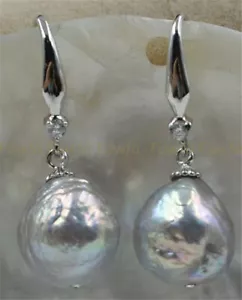 10-12mm Gray Baroque Reborn Keshi Freshwater Pearl Dangle Silver Hook Earrings - Picture 1 of 4