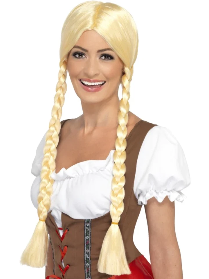 Peluca rubia de lujo Oktoberfest niña cerveza bávara niña vestido elegante coletas Foto 1 de 1