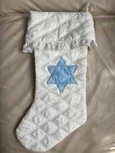 Chanukah Hanukkah White Eyelet Lace Christmas Stocking Blue Jewish Star - Picture 1 of 6